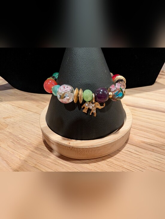 Source Unknown Jewelry - Fun Glass Bead Stretch Bracelet With Elephant Charm